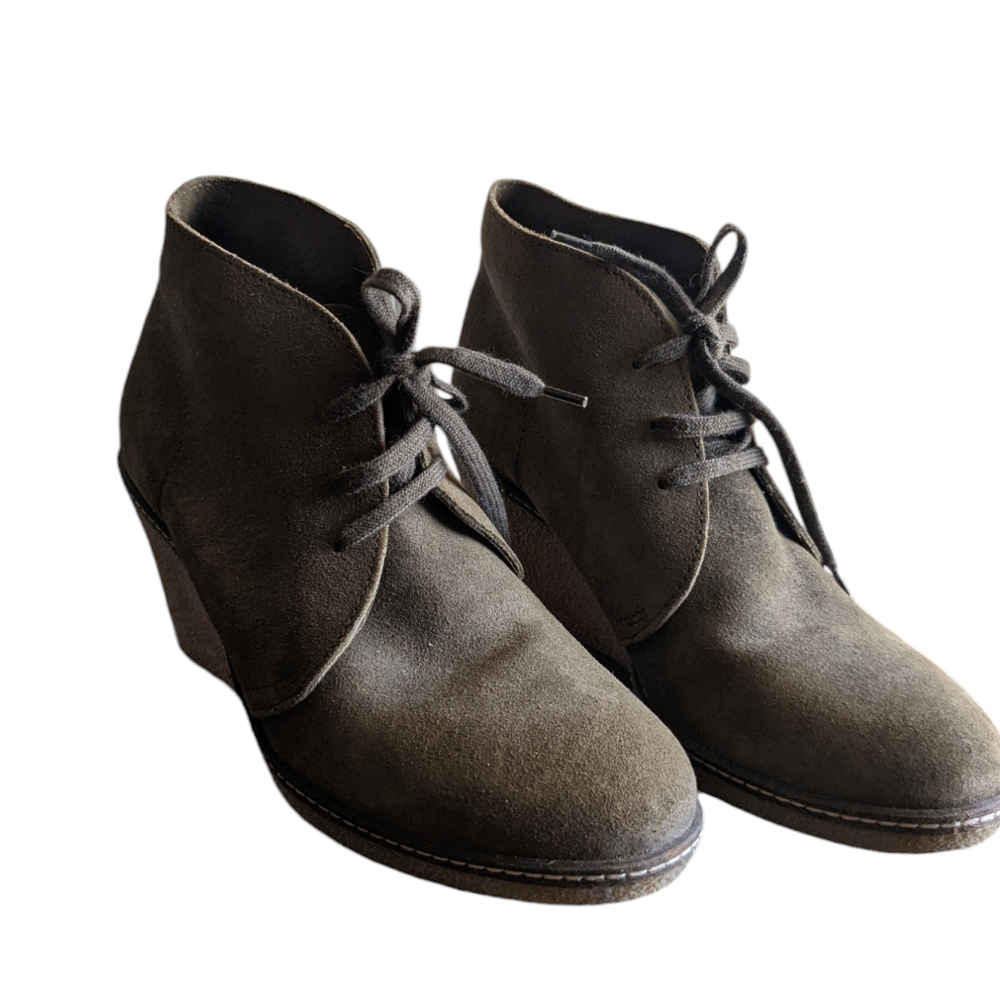 J. Crew women's McAlister Elevated wedge ankle boot in brown suede size 7 laces